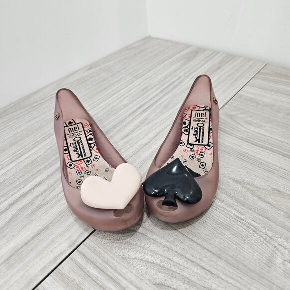 Mel Dreamed Melissa Disney Alice Wonderland Queen Heart Spade Shoes US 1 Girls - Picture 1 of 10